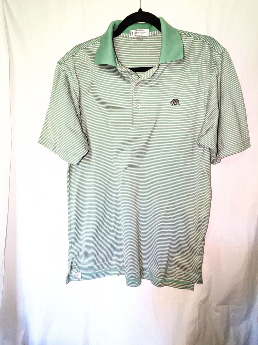 Peter Millar Men's Mint Green Striped Polo Shirt 100% Cotton Small